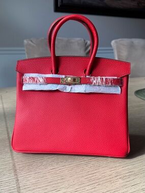 (Designer Inspired) 25cm Red Genuine Leather satchel
